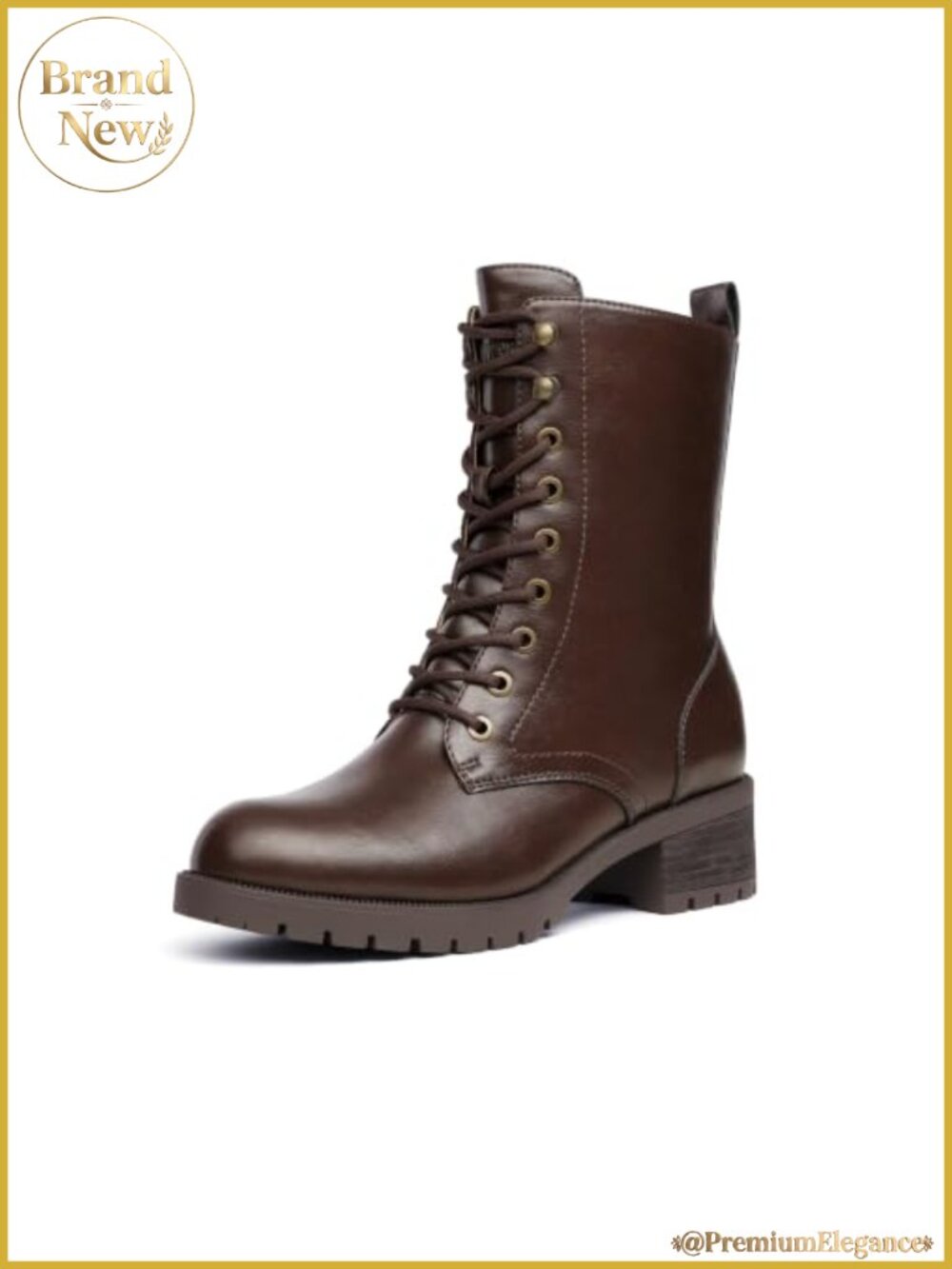 Mid-Calf Lace-Up Combat Boots Faux Leather Winter Boot